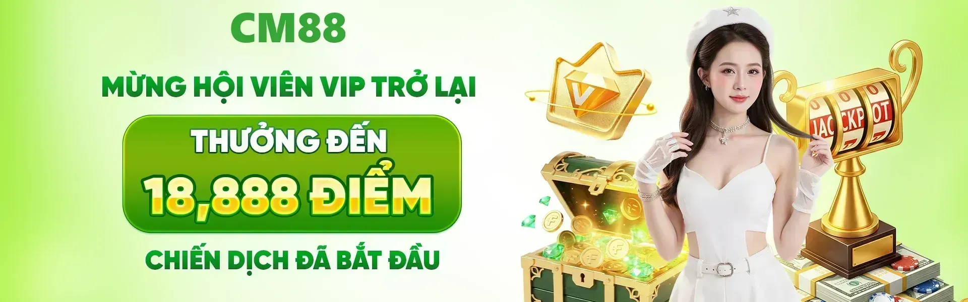Phiên bản 2: Khi tái gia nhập CM88, hội viên VIP sẽ được tận hưởng đặc quyền nhận thưởng tối đa 18,888 điểm xuyên suốt thời gian diễn ra sự kiện.